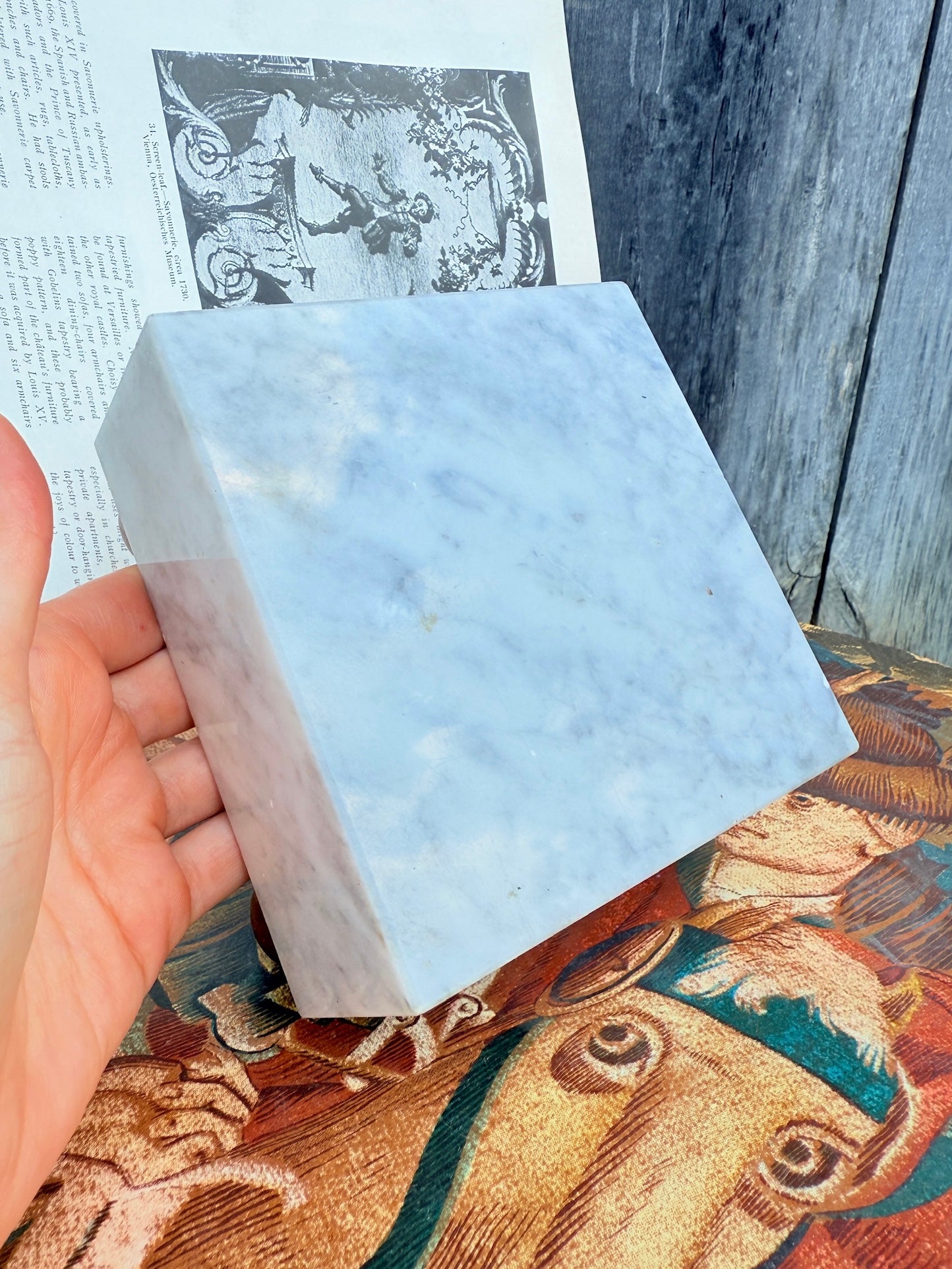 Vintage 1980s Square Carrara Marble Cheese Block
