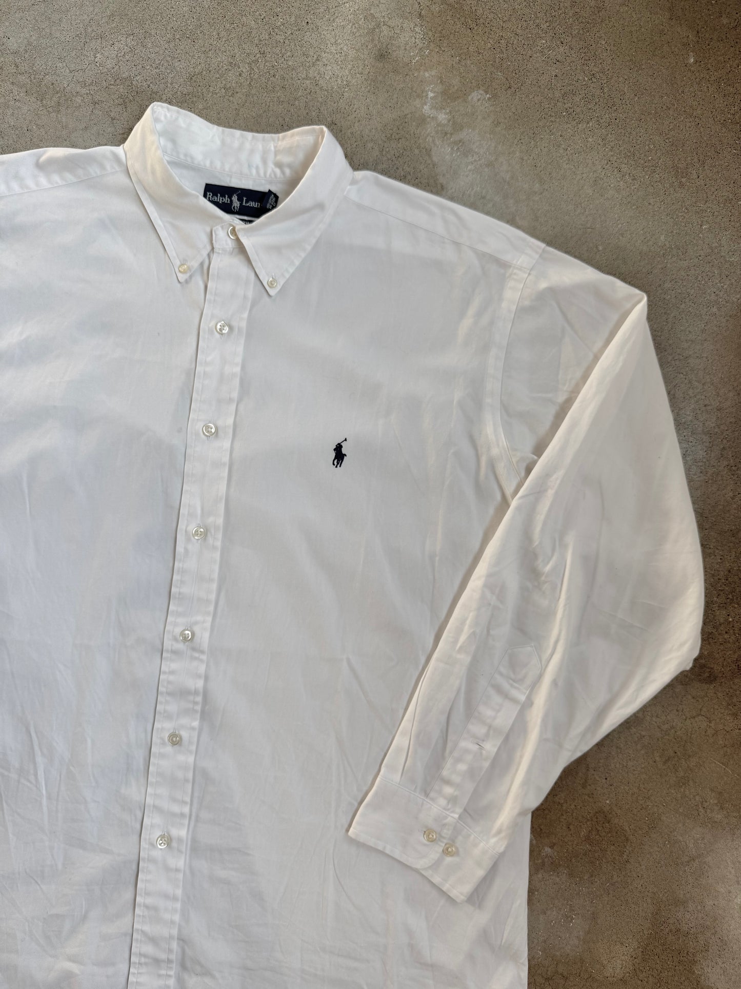 Vintage 1990s Ralph Lauren Yarmouth White Cotton Button-Down Shirt | XL