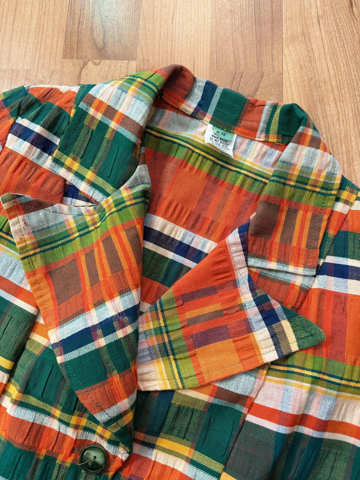 Vintage 1970s Multi Plaid Woven Blazer Jacket | XS/S