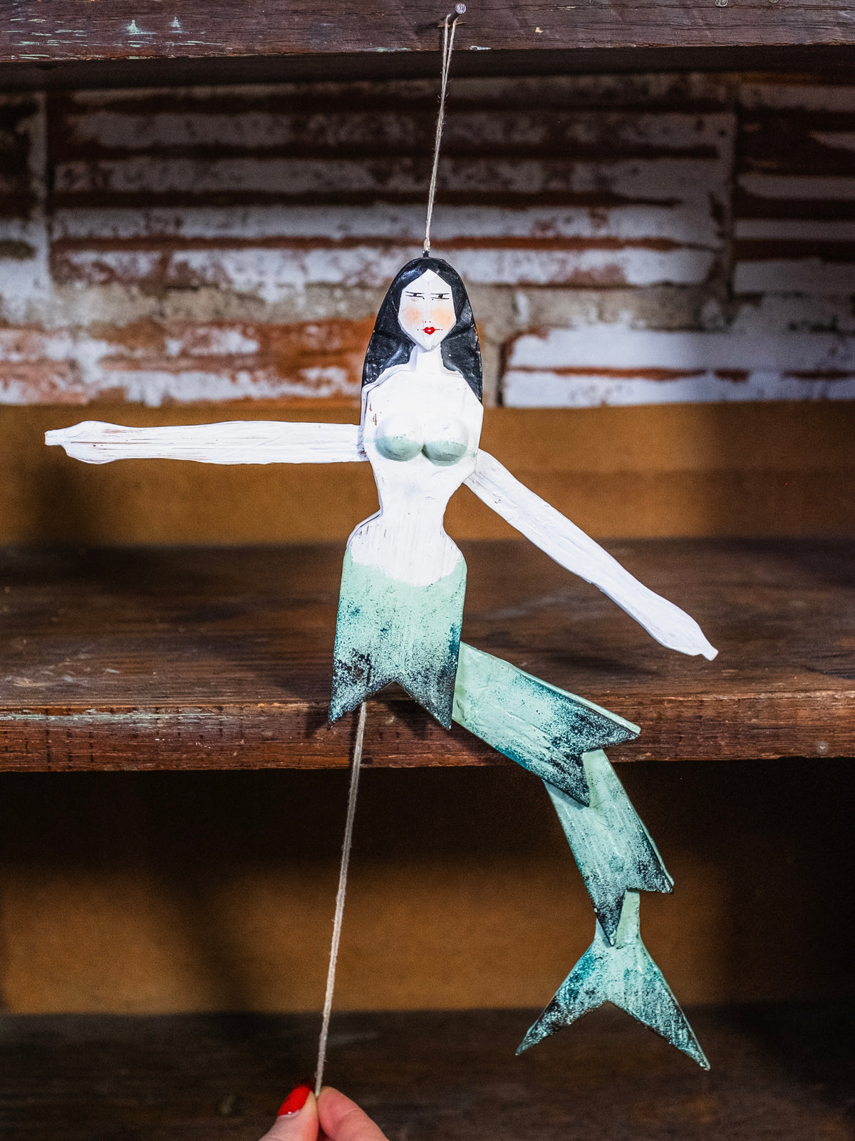 Hampelmann Style Folk Art Handmade Jumping Jack Toy | Mermaid