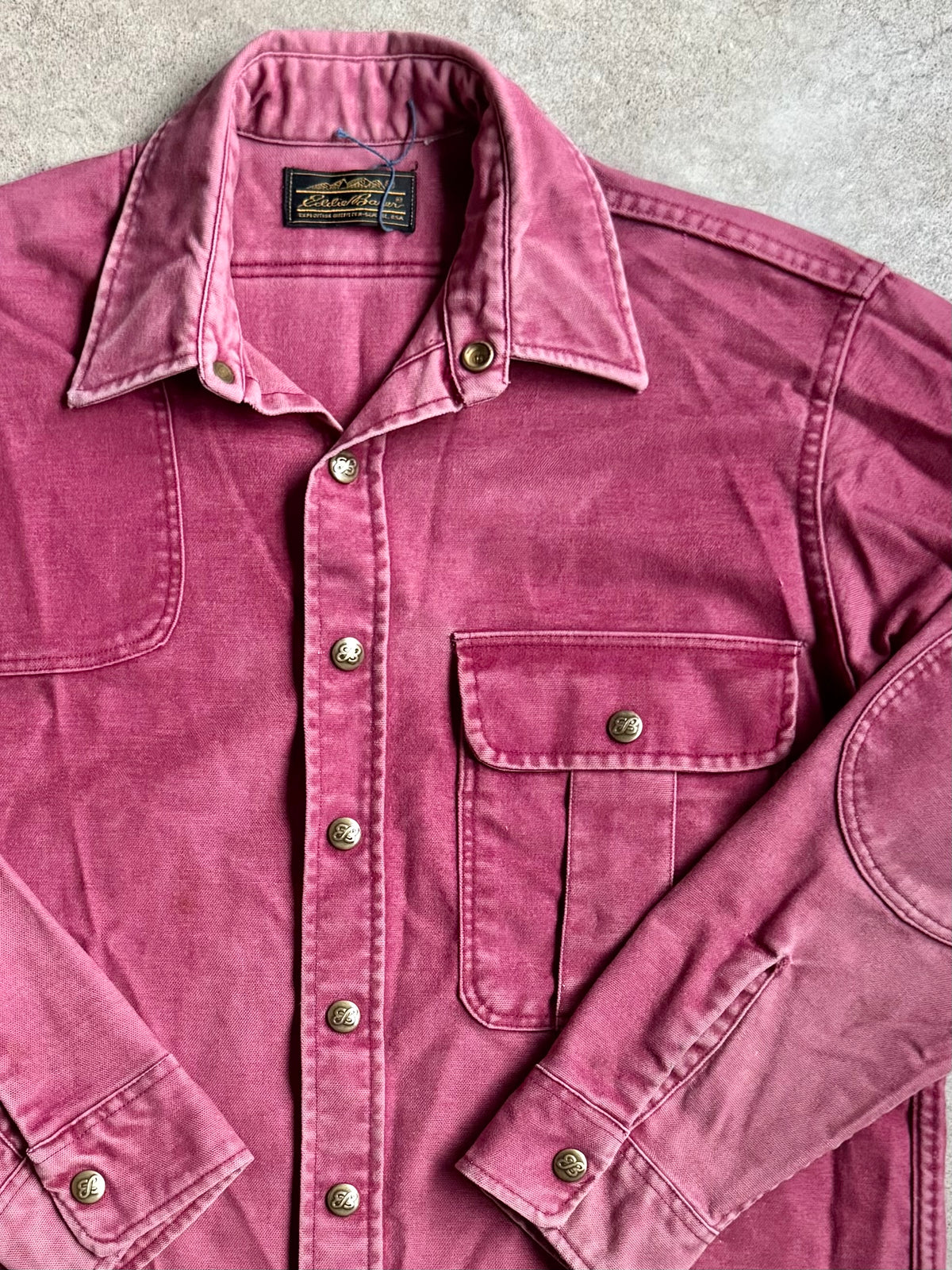 Vintage 1980s Eddie Bauer Faded Burgundy Cotton Work Shirt | M/L