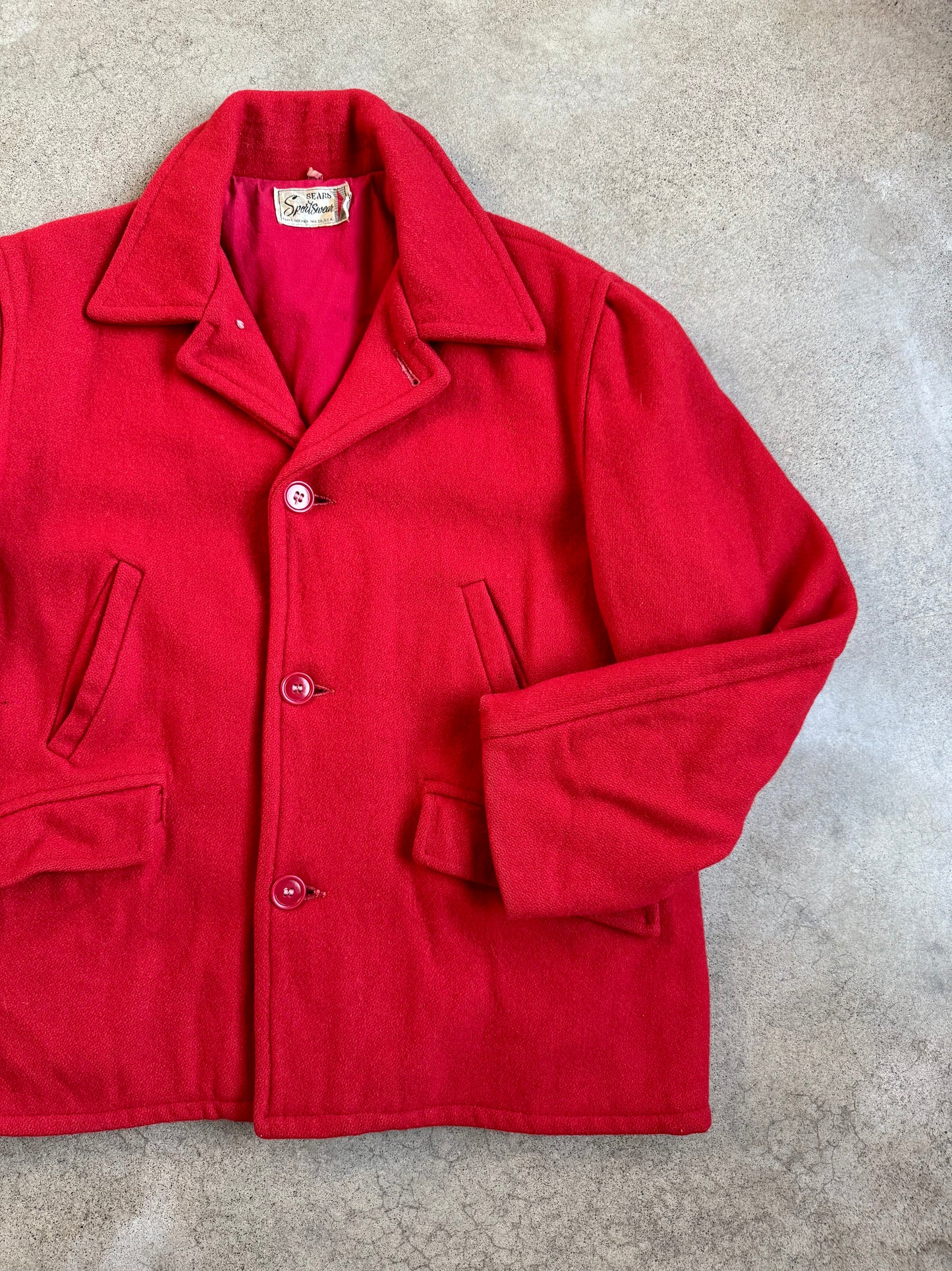 Vintage 1960s Sears Sportswear Red Wool Hunting Jacket | Large