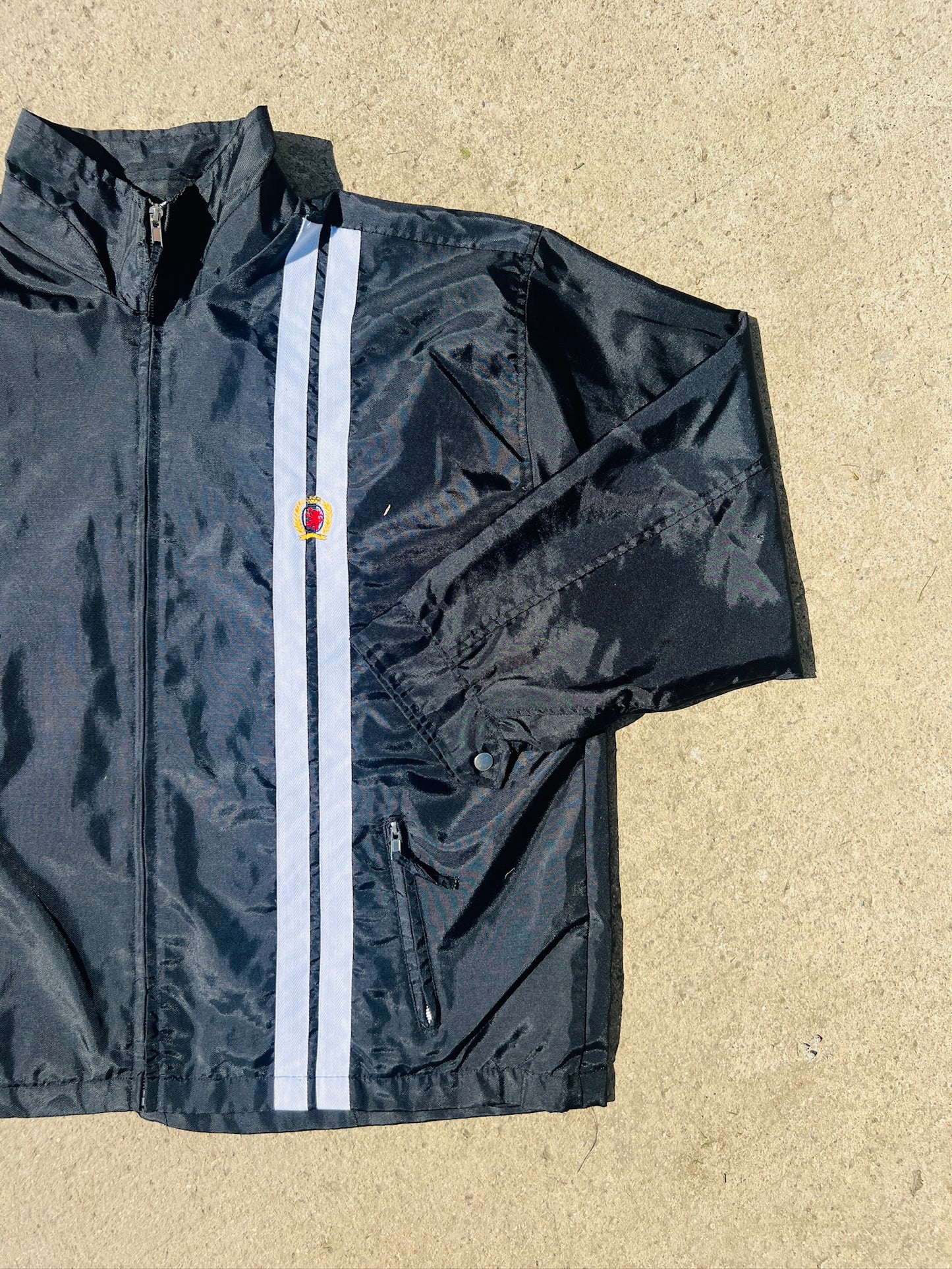 Y2K Tommy Hilfiger Black Racing Stripe Zip-Up Jacket | Large