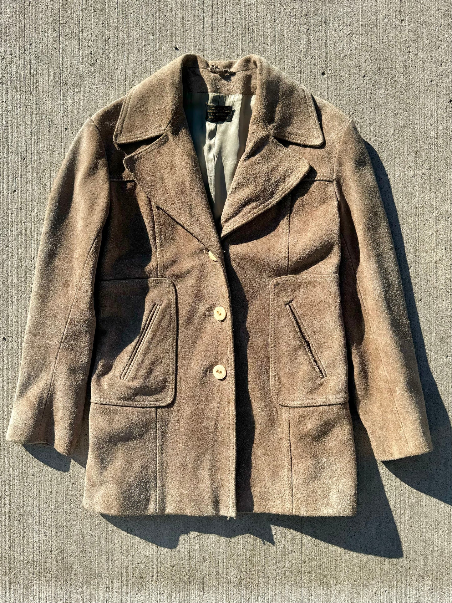 Vintage 1970s Neutral Suede Leather Jacket | Small