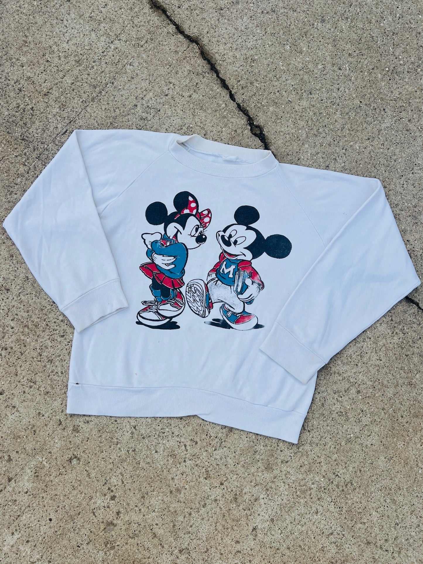 Vintage 1970s Mickey & Minnie High School Sweethearts Raglan Sweatshirt | S/M