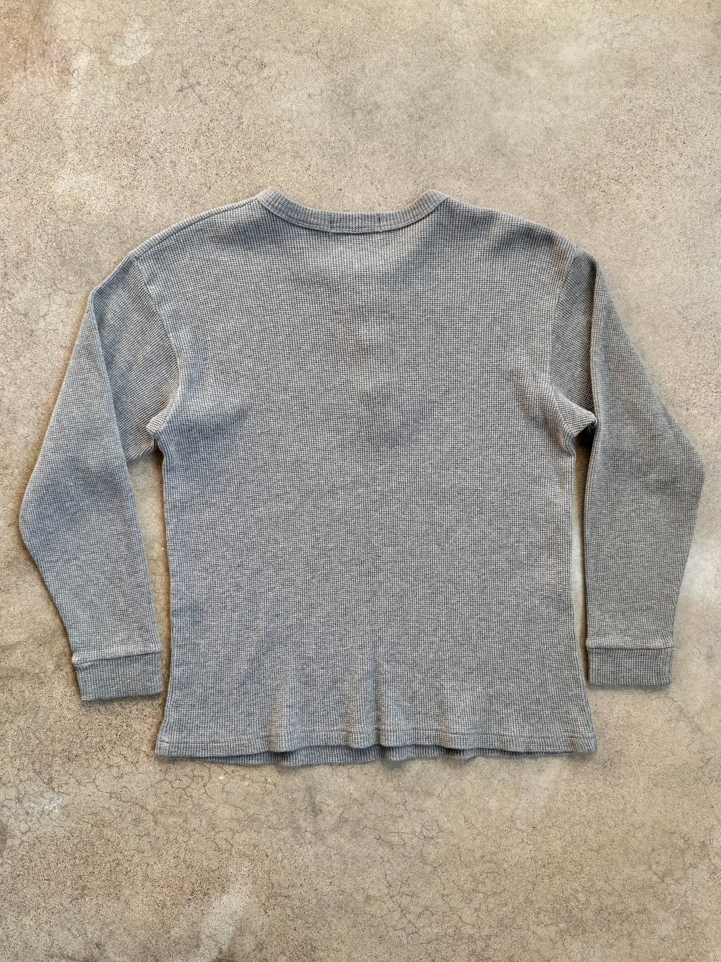 Vintage 1980s USA Master Grey Henley Waffle Thermal | Large