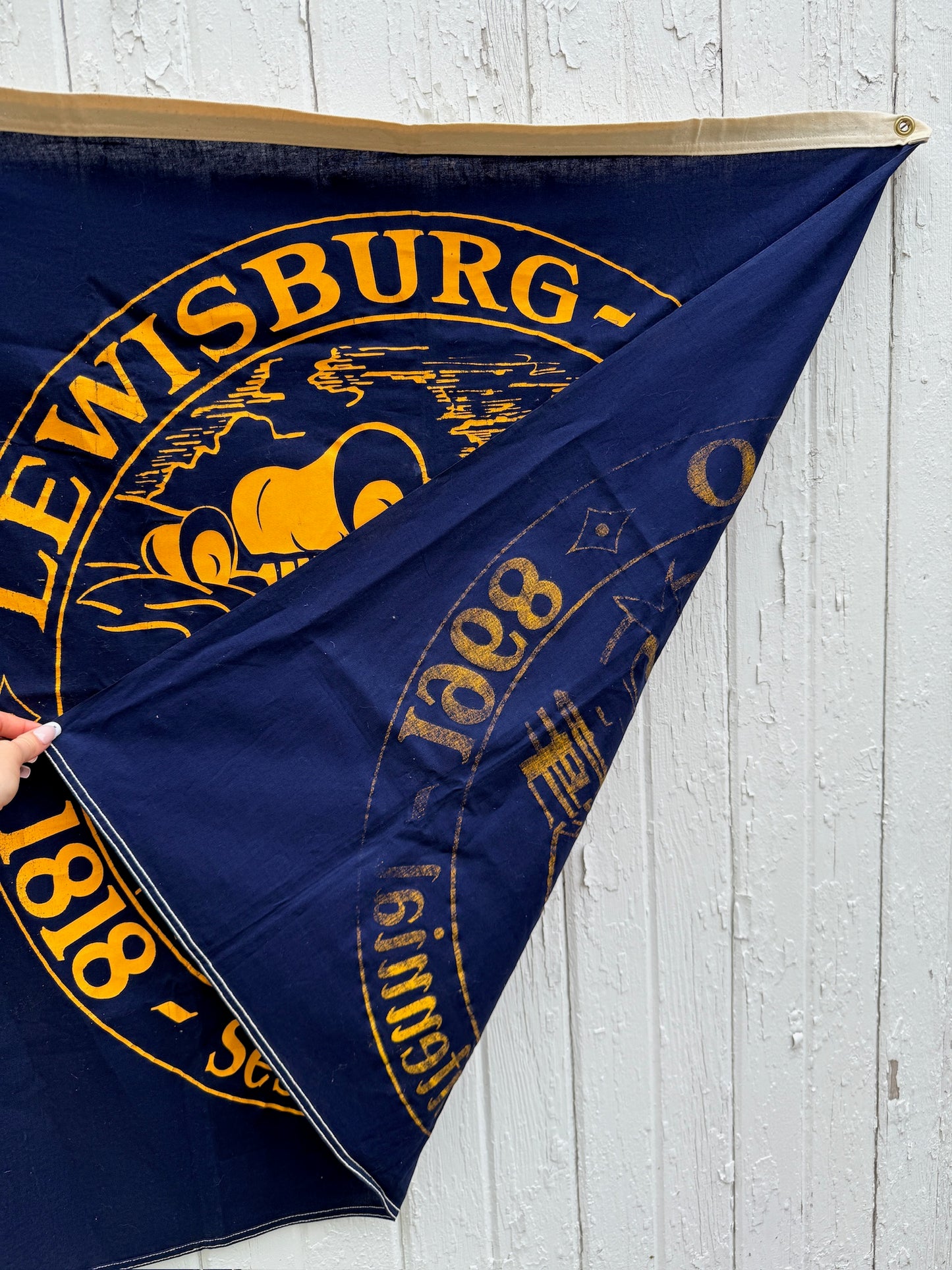 Vintage 1968 Navy Blue Lewisburg OH Sesquicentennial Banner
