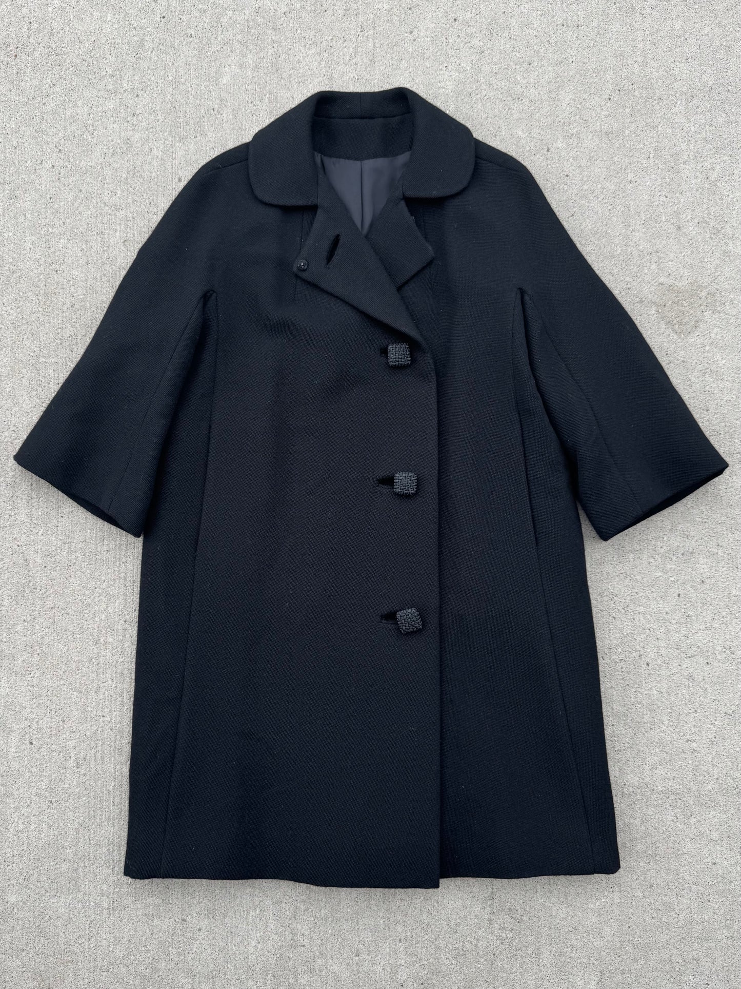 Vintage 1950s Jan Kell Black Wool Overcoat | Large