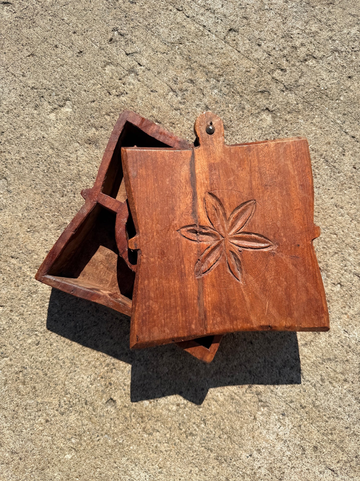Antique Wood-Carved Tikal Spice Box w/ Swivel Lid
