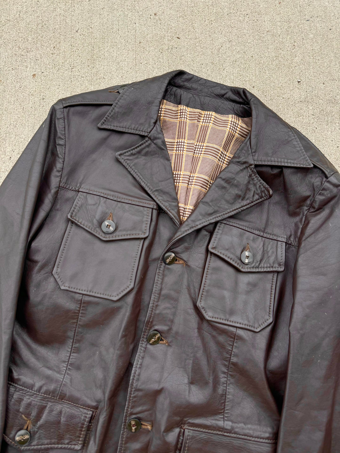 Vintage 1970s Buckboard Brown Leather Jacket | M/L