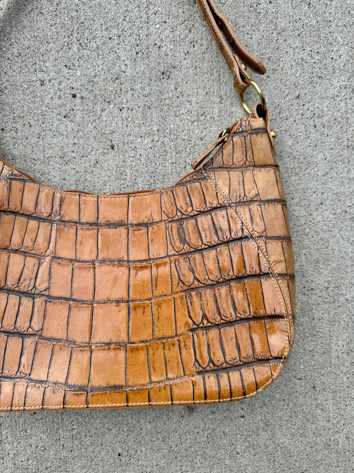 Vintage Brahmin Croc Embossed Leather Shoulder Bag