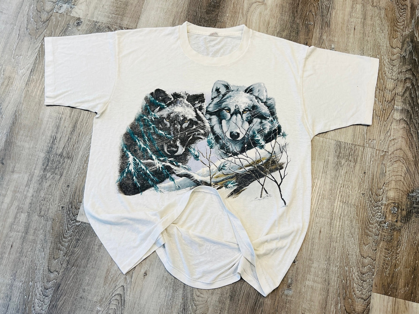 Vintage 1980s Wolf Twins Graphic Tee | Large