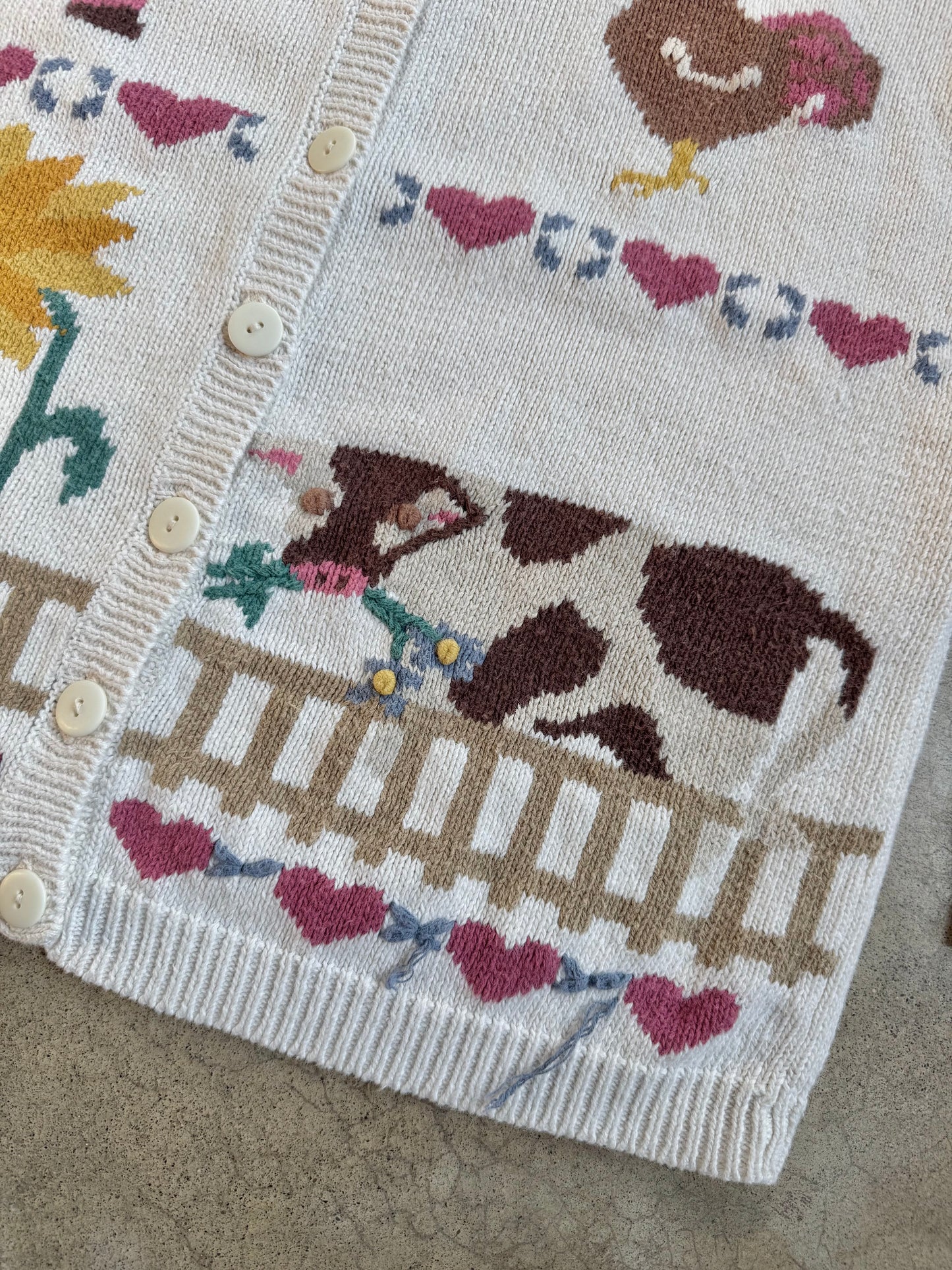 Vintage 1990s Northern Isles Hand-Embroidered Farm Animal Cardigan | Large