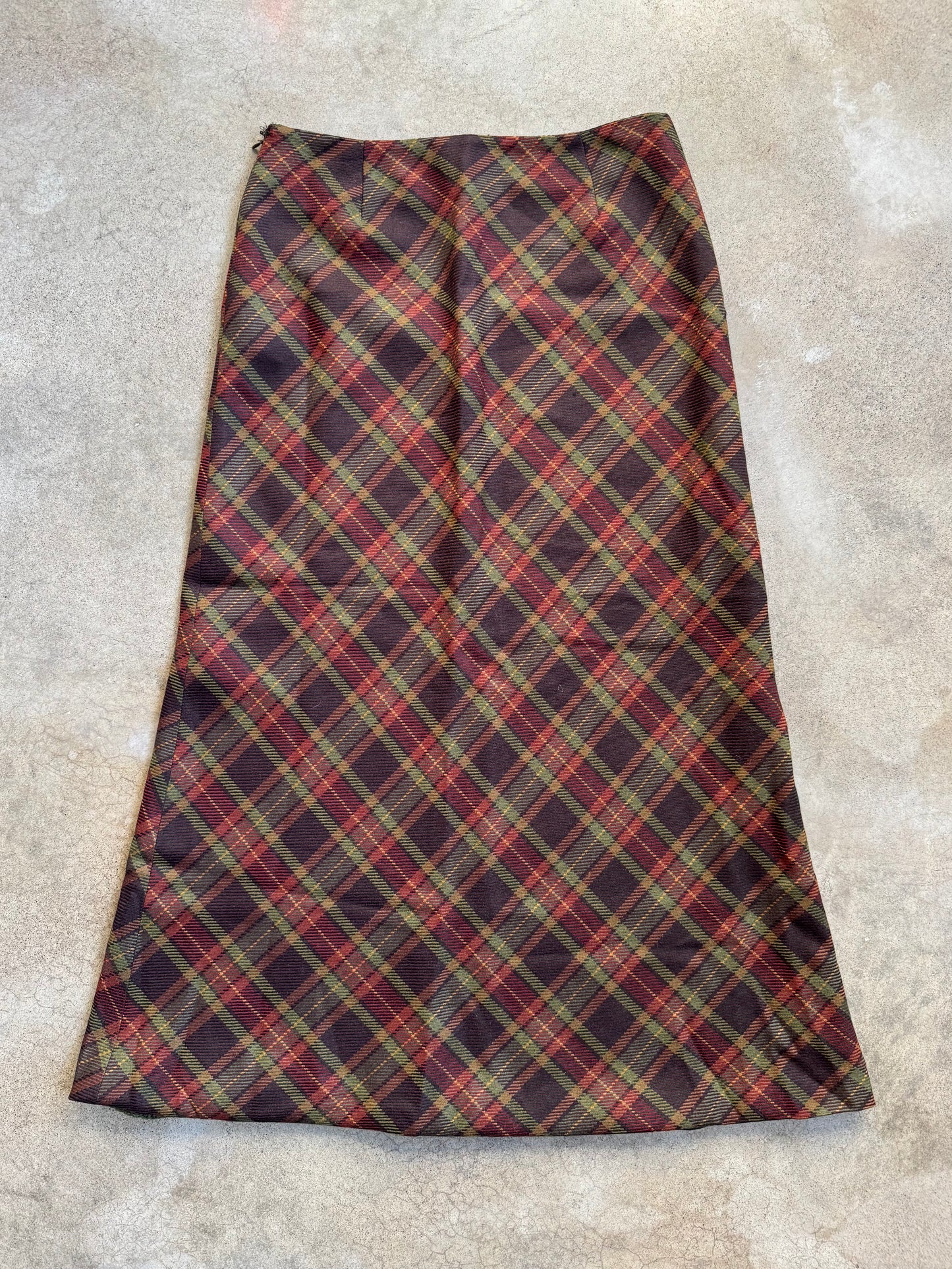 Vintage 1990s Willi Smith Italian Wool Plaid Maxi Skirt | Waist 32”