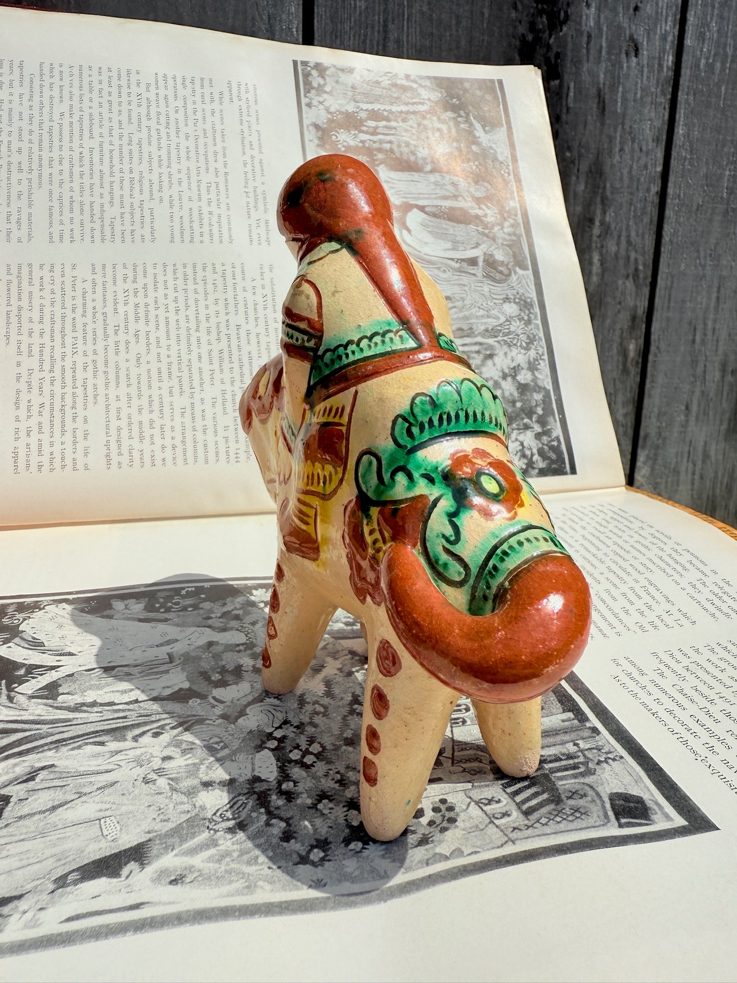 Vintage 1940s Clay Russian Folk Art “Girl Riding Horse" Statue