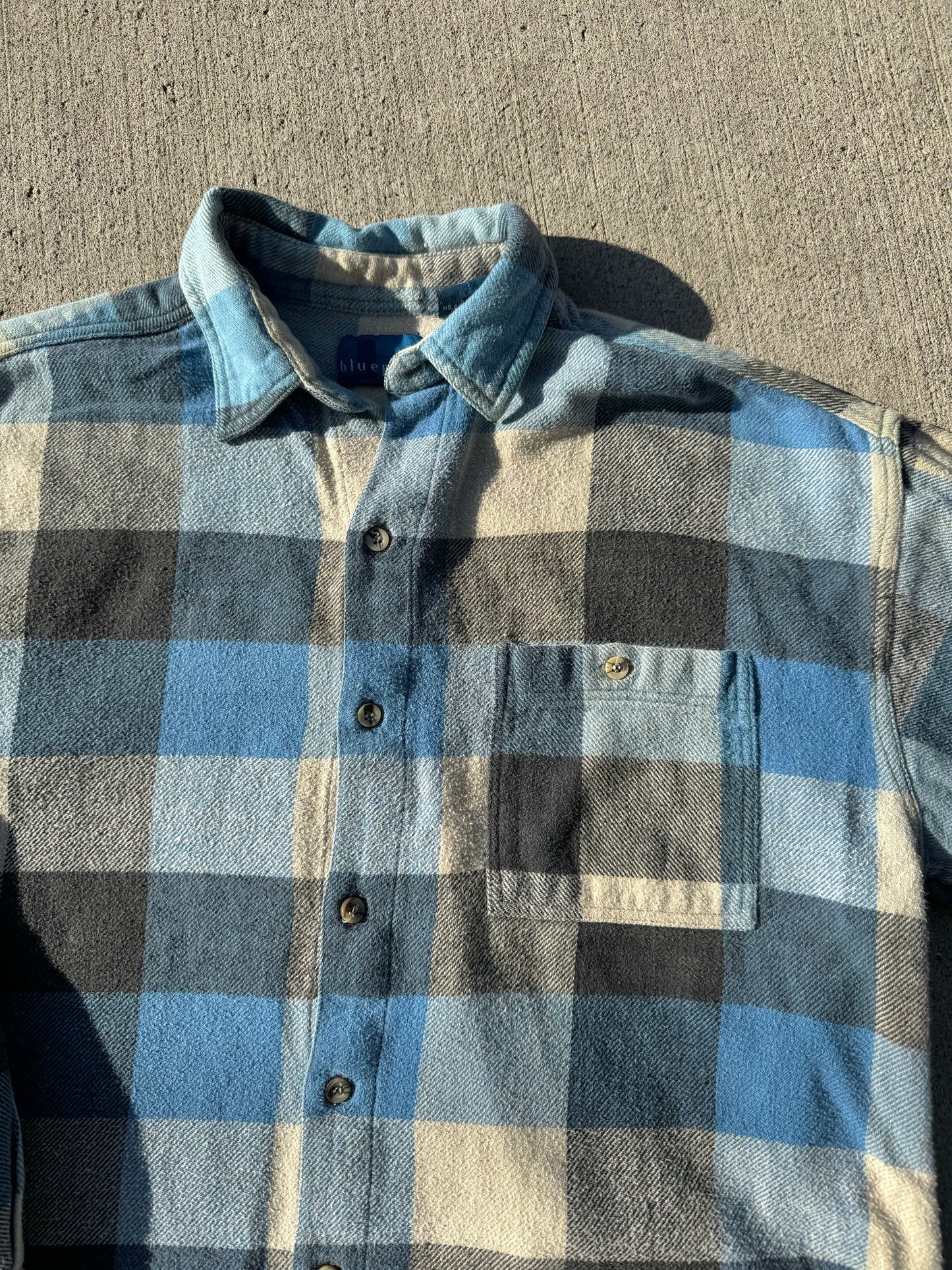 Vintage 1990s Blueprint Blue Plaid Cotton Flannel Shirt | Large