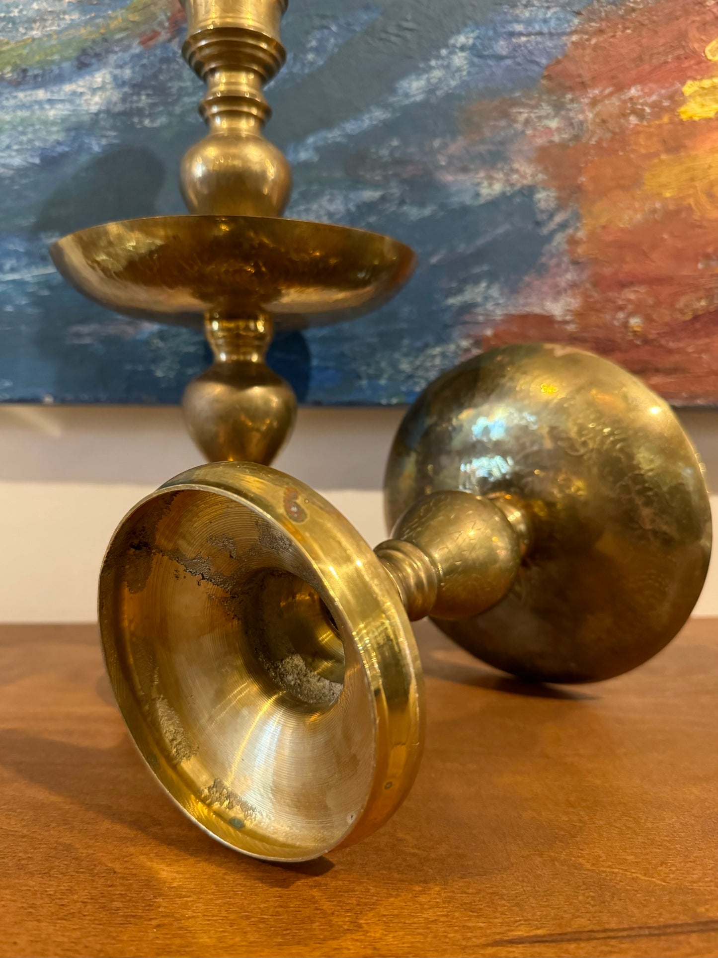Vintage Etched Brass Candlesticks | Set of 2