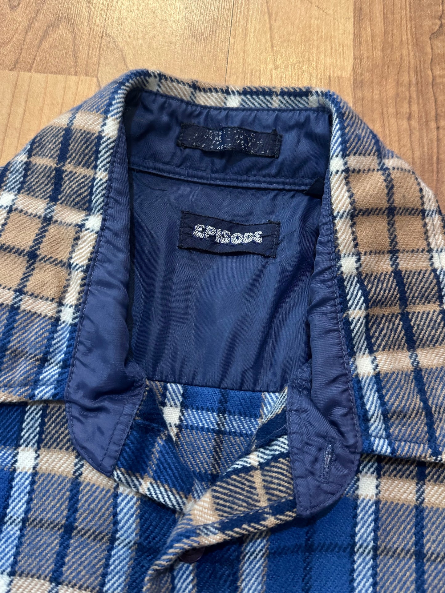 Vintage 1980s Episode Blue & Tan Plaid Flannel Shirt | XL