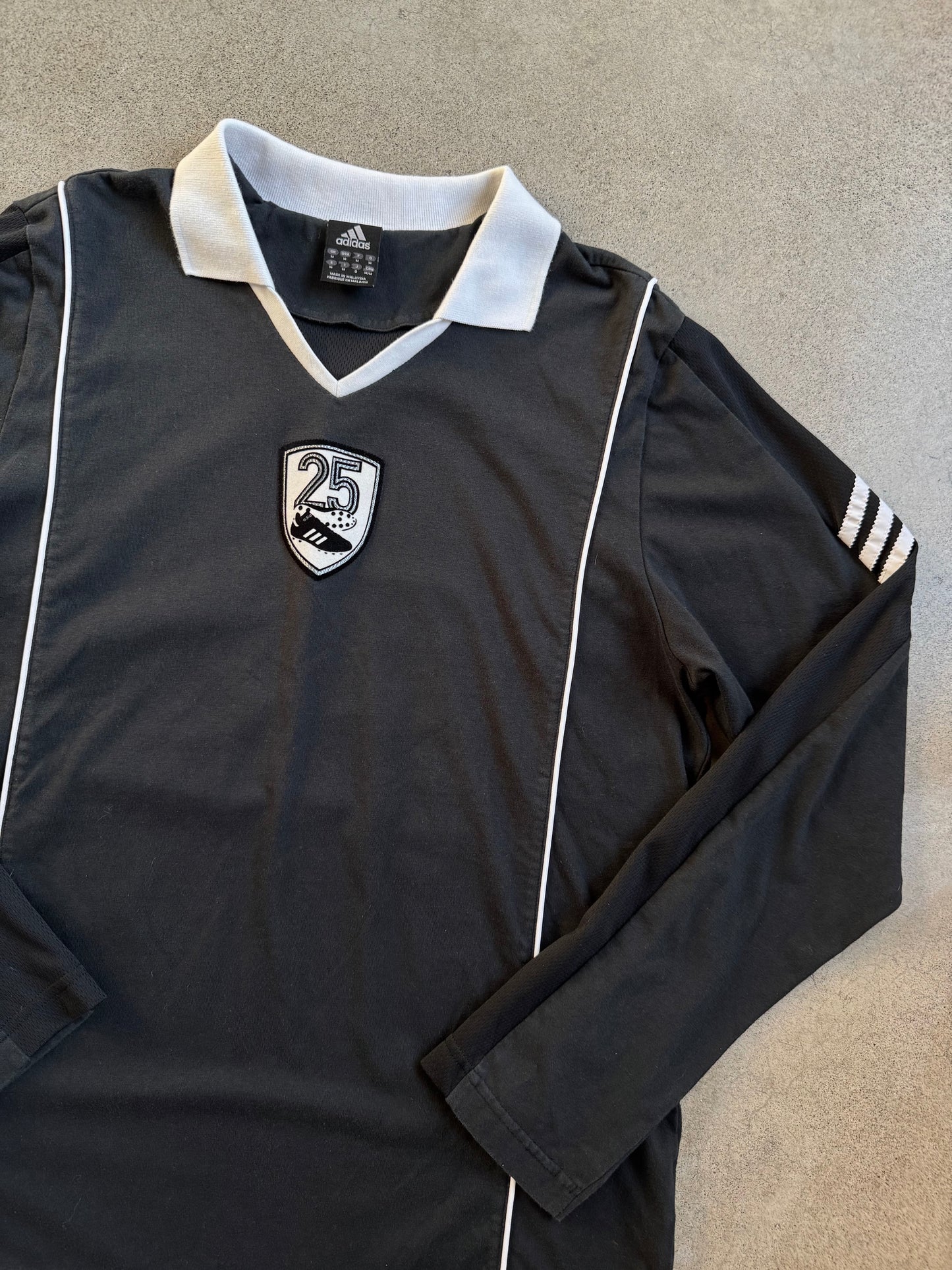 2006-7 Adidas "25" Felt Patch Collared Soccer Referee Long Sleeve Jersey | Medium