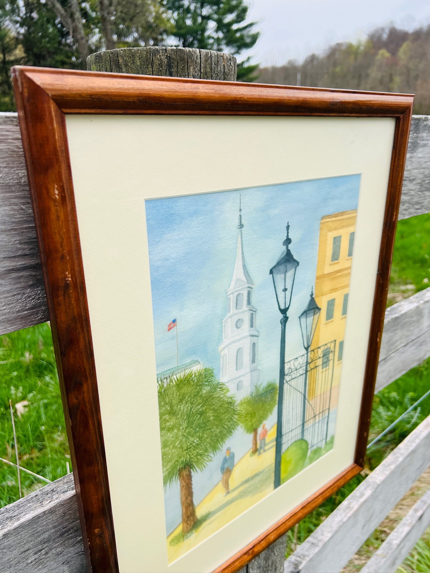 Vintage 1970s Framed Charleston Street Scene Watercolor