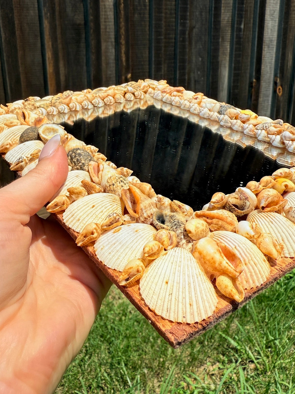 Vintage 1950s Seashell Frame Folk Art Wall Mirror
