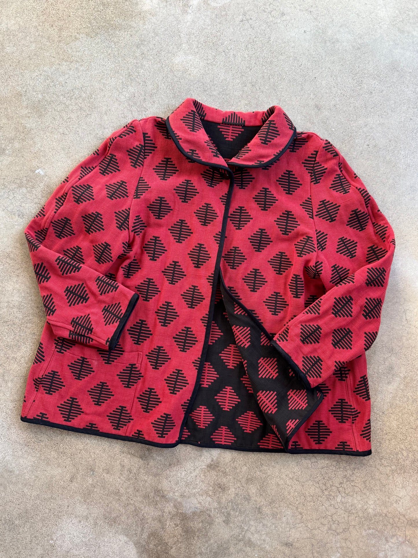 Vintage 1980s Red & Black Pattern Reversible Jacket | L/XL