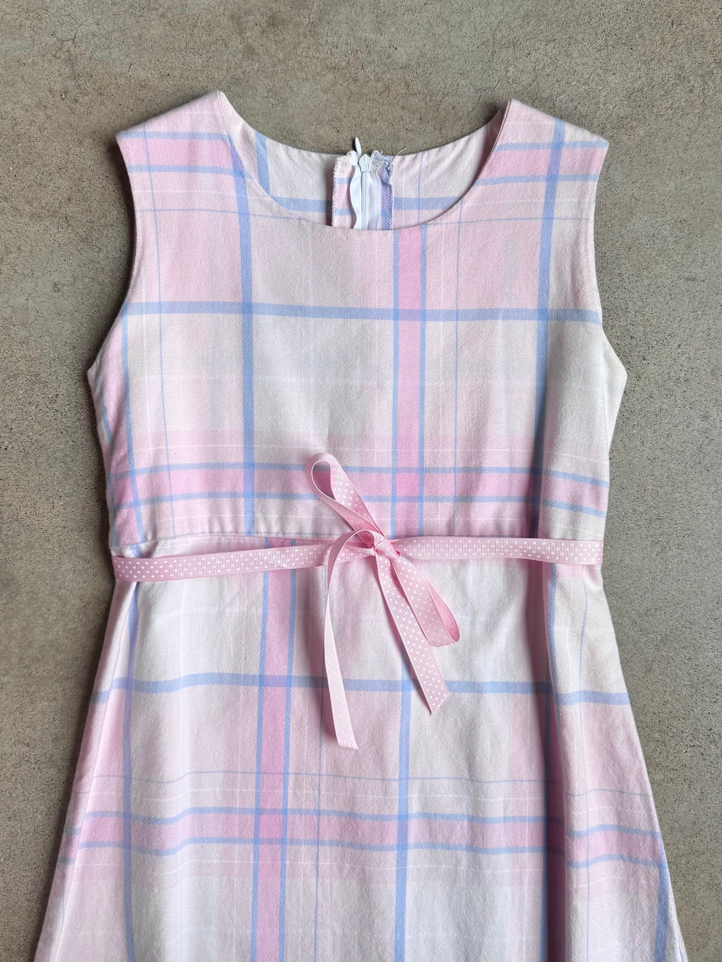 Vintage Handmade Pink Plaid Ruffle Hem Dress | XS/S