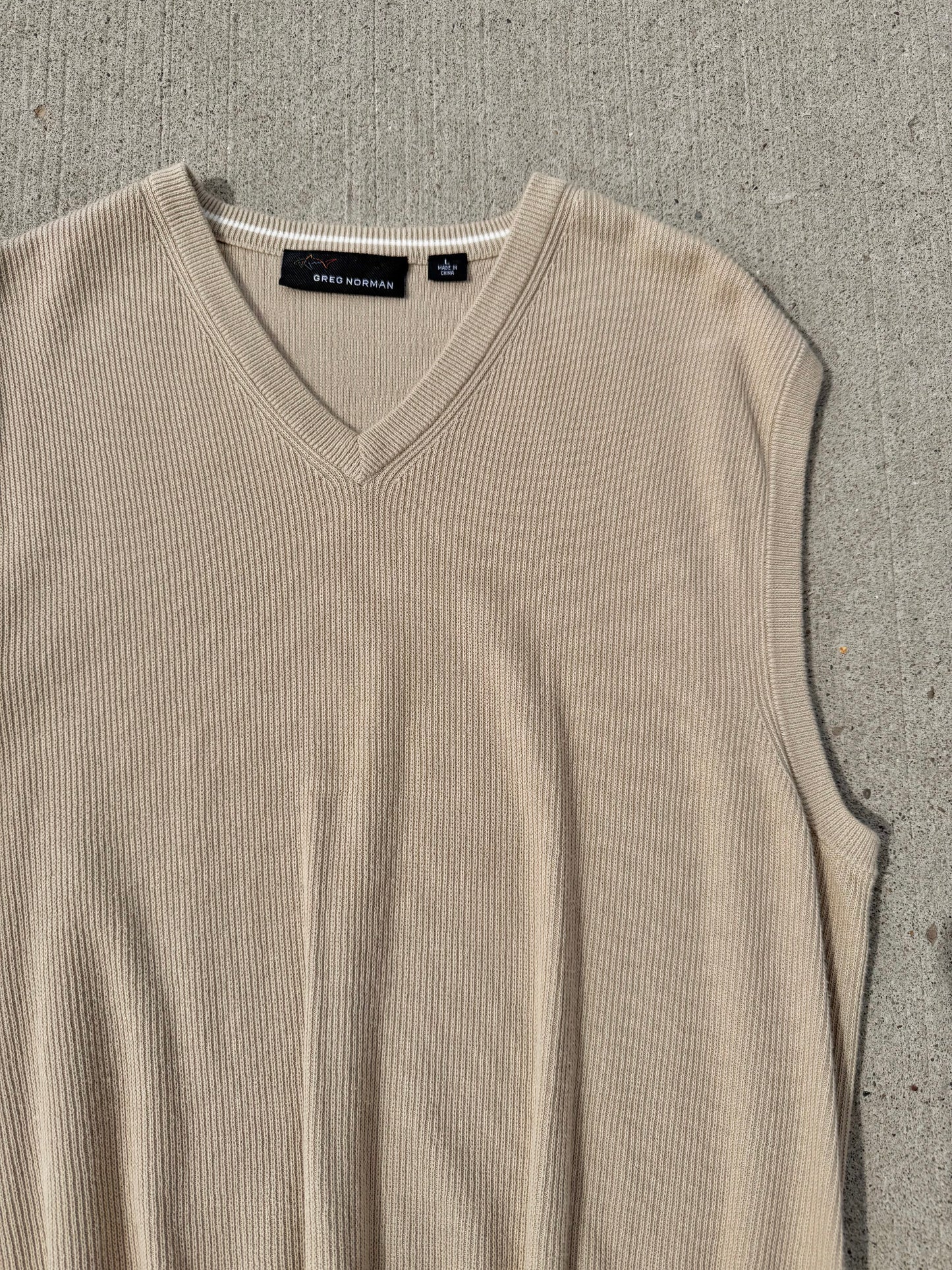 Vintage 1990s Greg Norman Beige Cotton Sweater Vest | Large