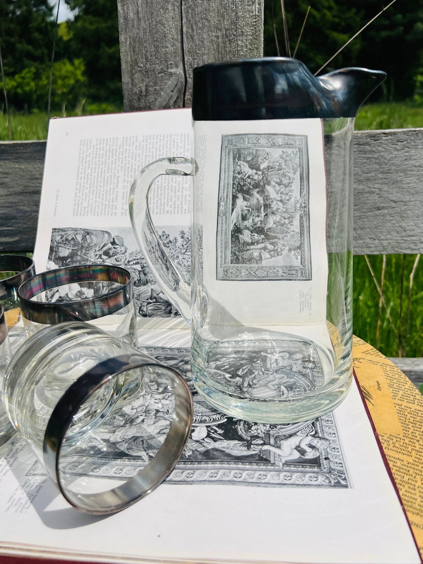 Vintage 1950s Silver Rim Pitcher & Glasses Set