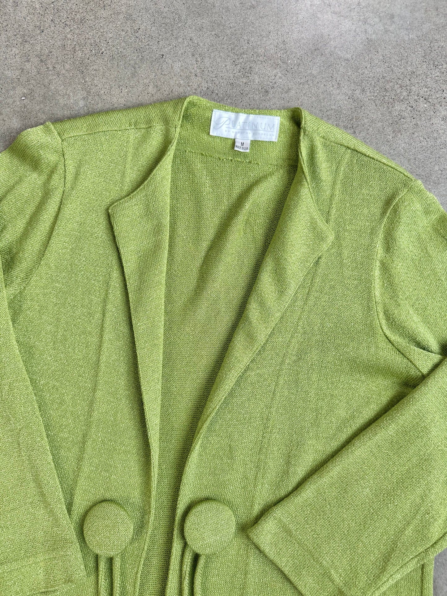 Vintage 1990s Platinum By Dorothy Schoelen Lime Green Longline Cardigan | Medium