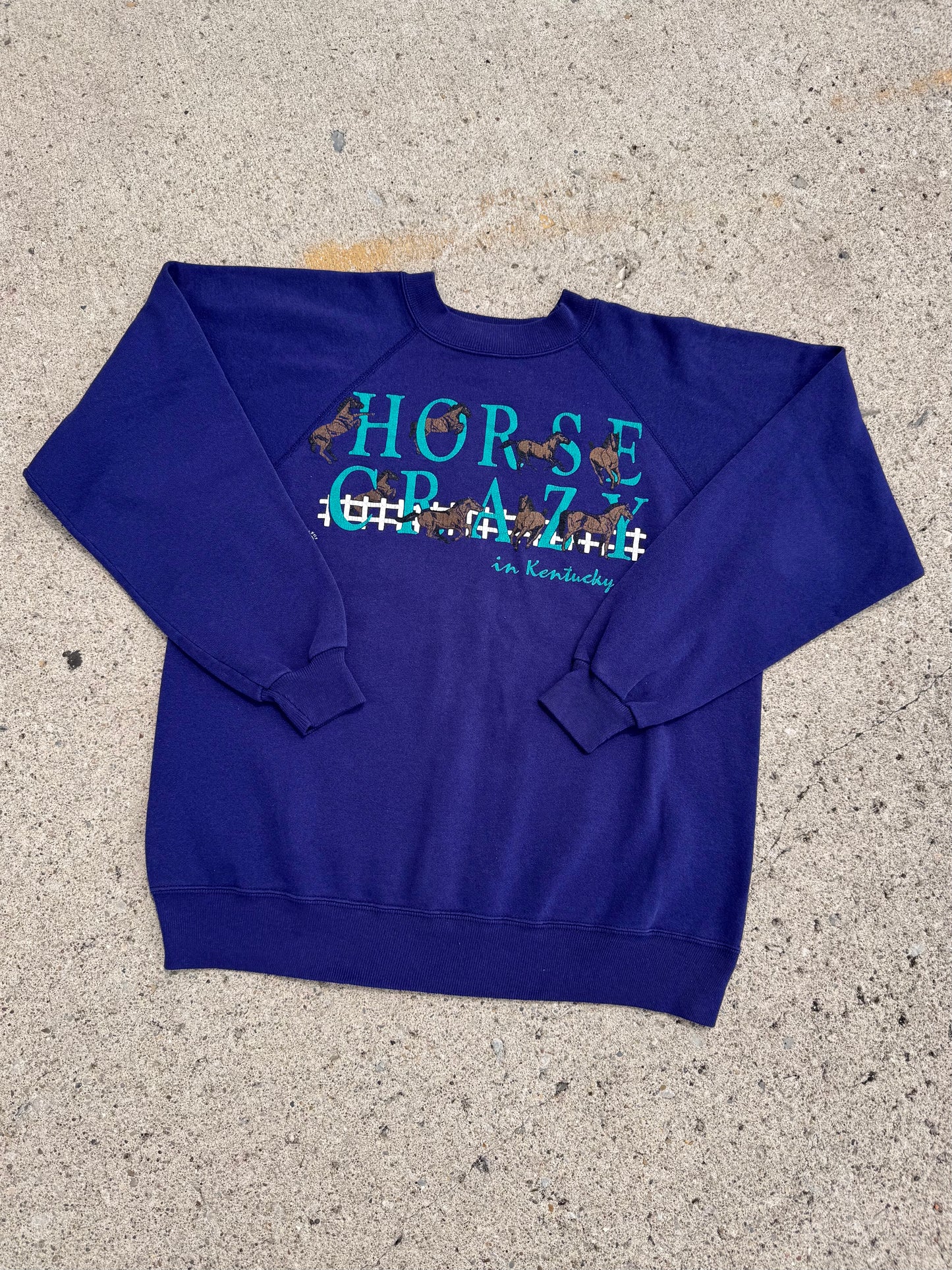 Vintage 1992 "Horse Crazy in Kentucky” Purple Raglan Sweatshirt | Large