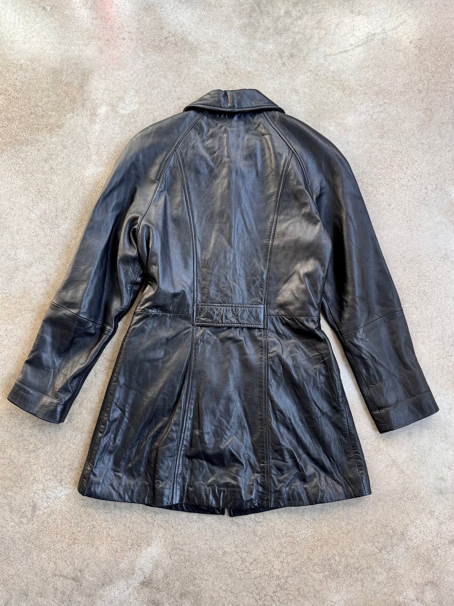 Vintage 1990s Jones New York Black Leather Button-Up Jacket | Small