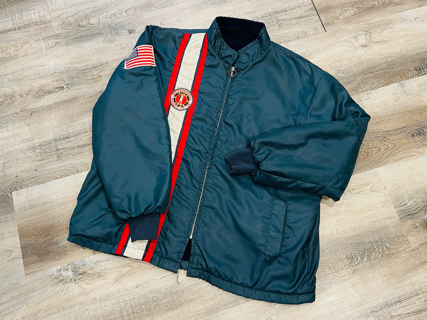 Vintage 1970s Navy "Spirit of '76" Patched Zip-Up Jacket | XL