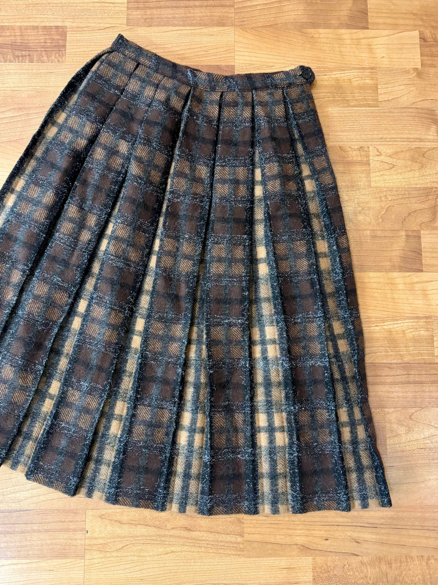Vintage 1970s Jantzen Brown Plaid Pleated Skirt | Waist 26”