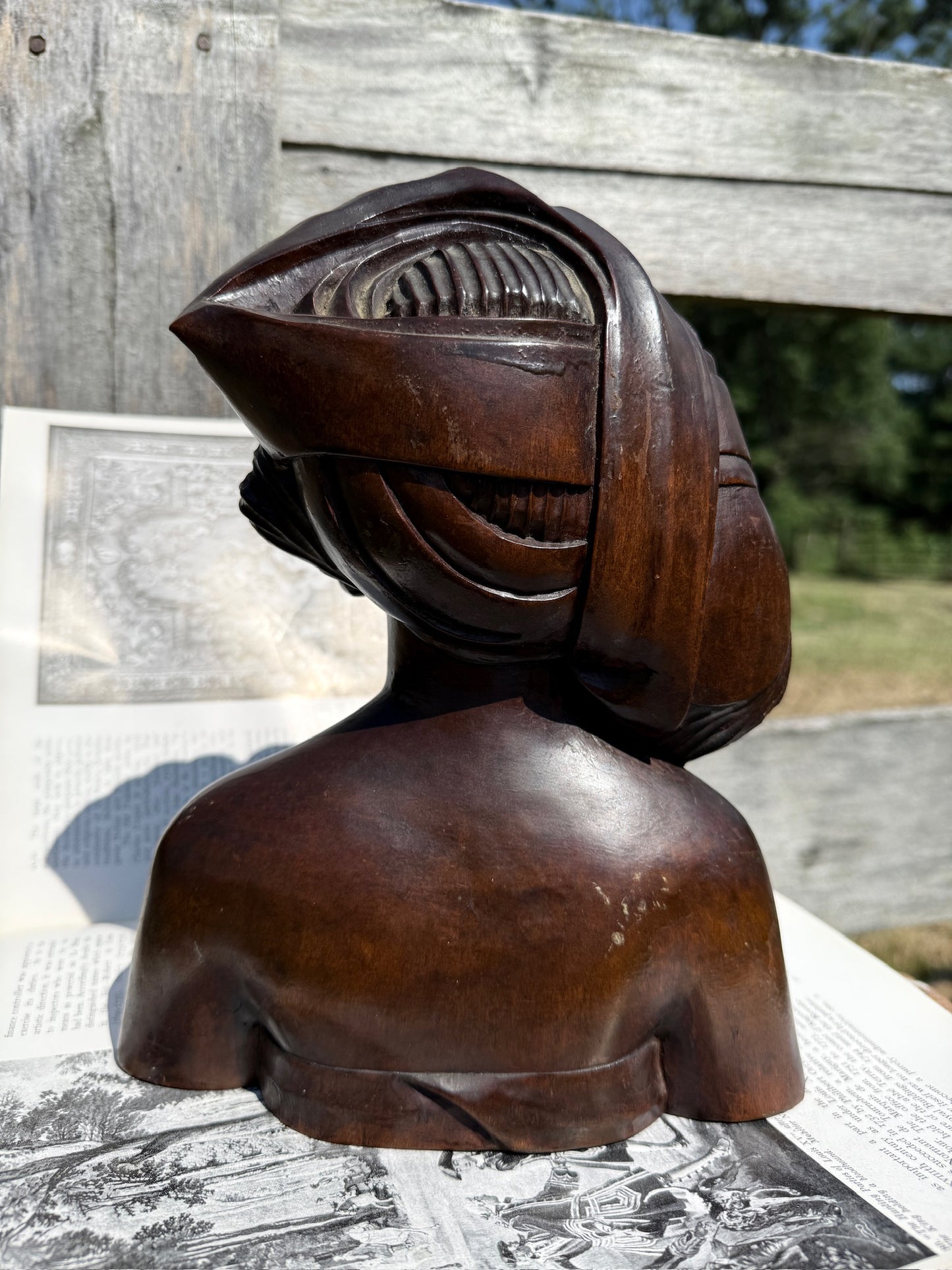 Vintage 1950s Wood Carved Balinese Princess Bust Statue