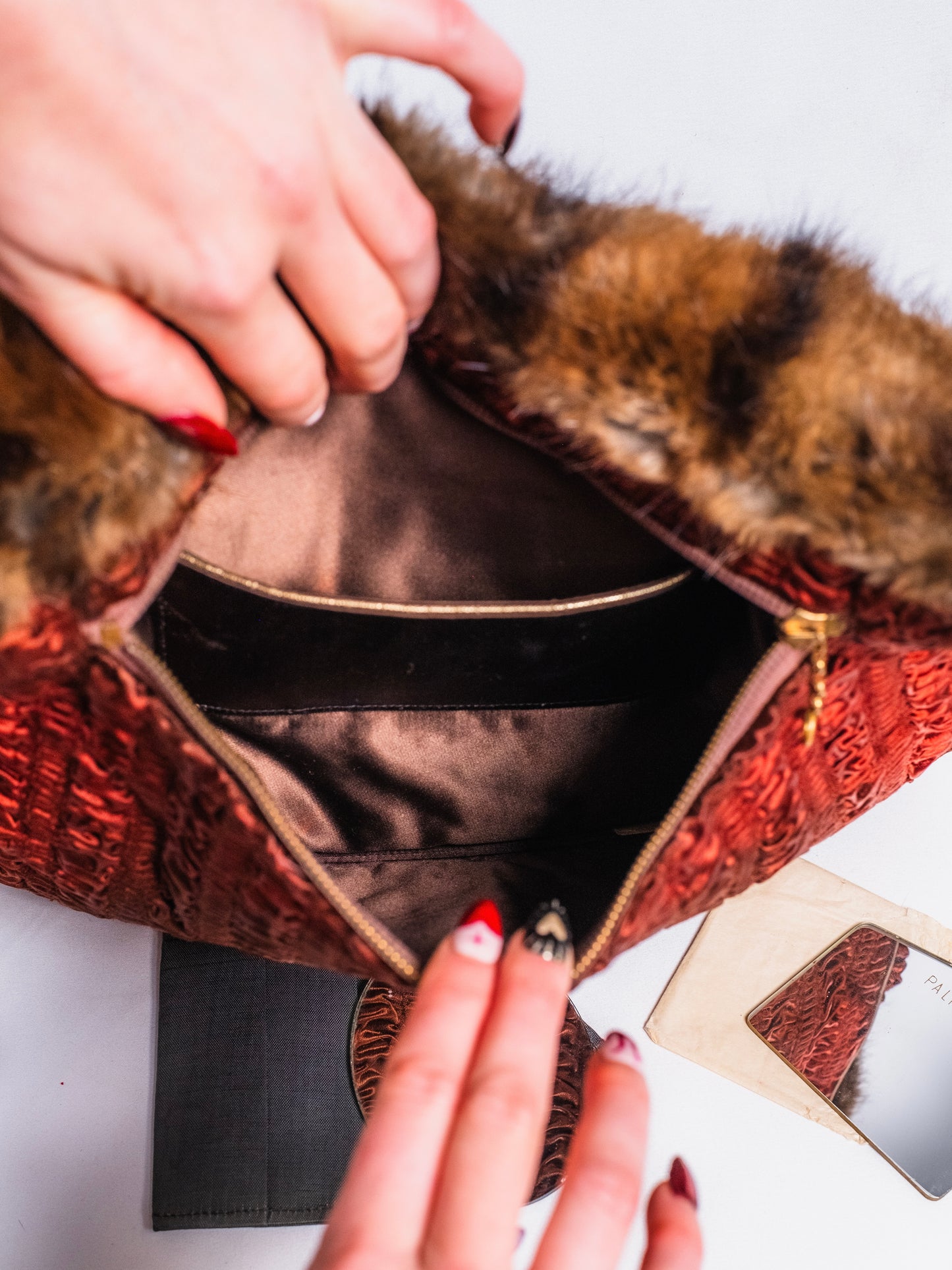 Vintage 1940s Brown Mink Fur Muff Clutch
