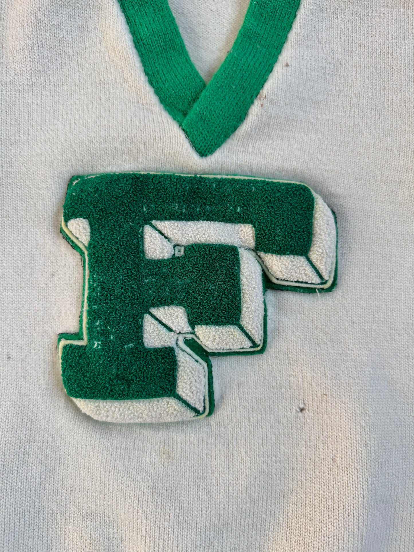 Vintage 1960s Dehen Knitting Co. Wool "F" Patch Cheer Sweater | XS