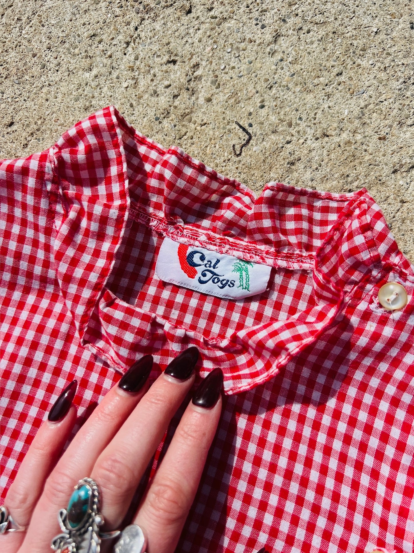 Vintage 1970s Cal Togs Red Gingham Ruffle Blouse | S/M