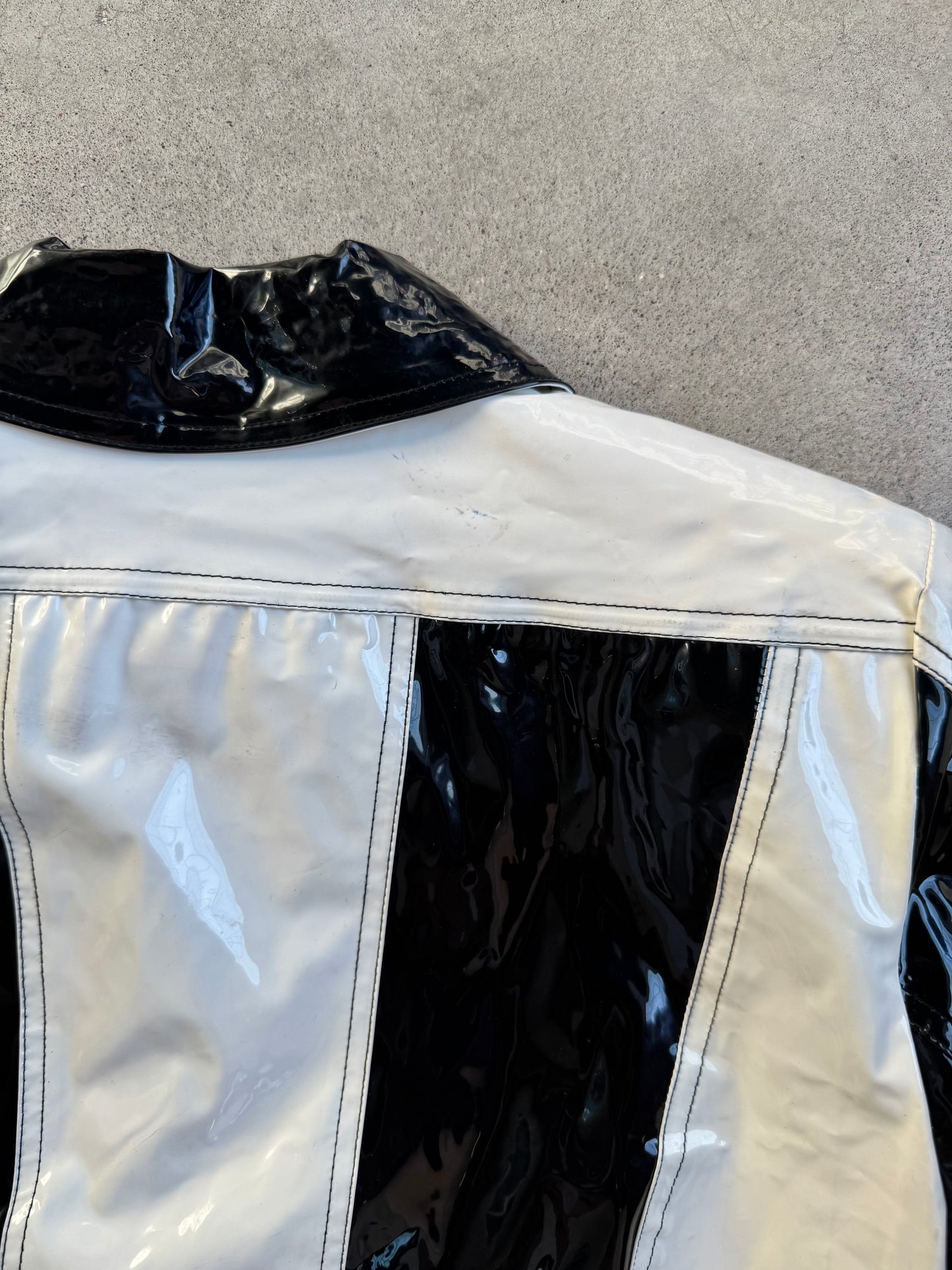 Vintage 1990s Highway Black & White Cropped Vinyl Jacket | Small