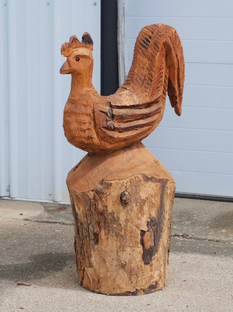 Vintage Hand-carved Rooster Statue | Folk Art