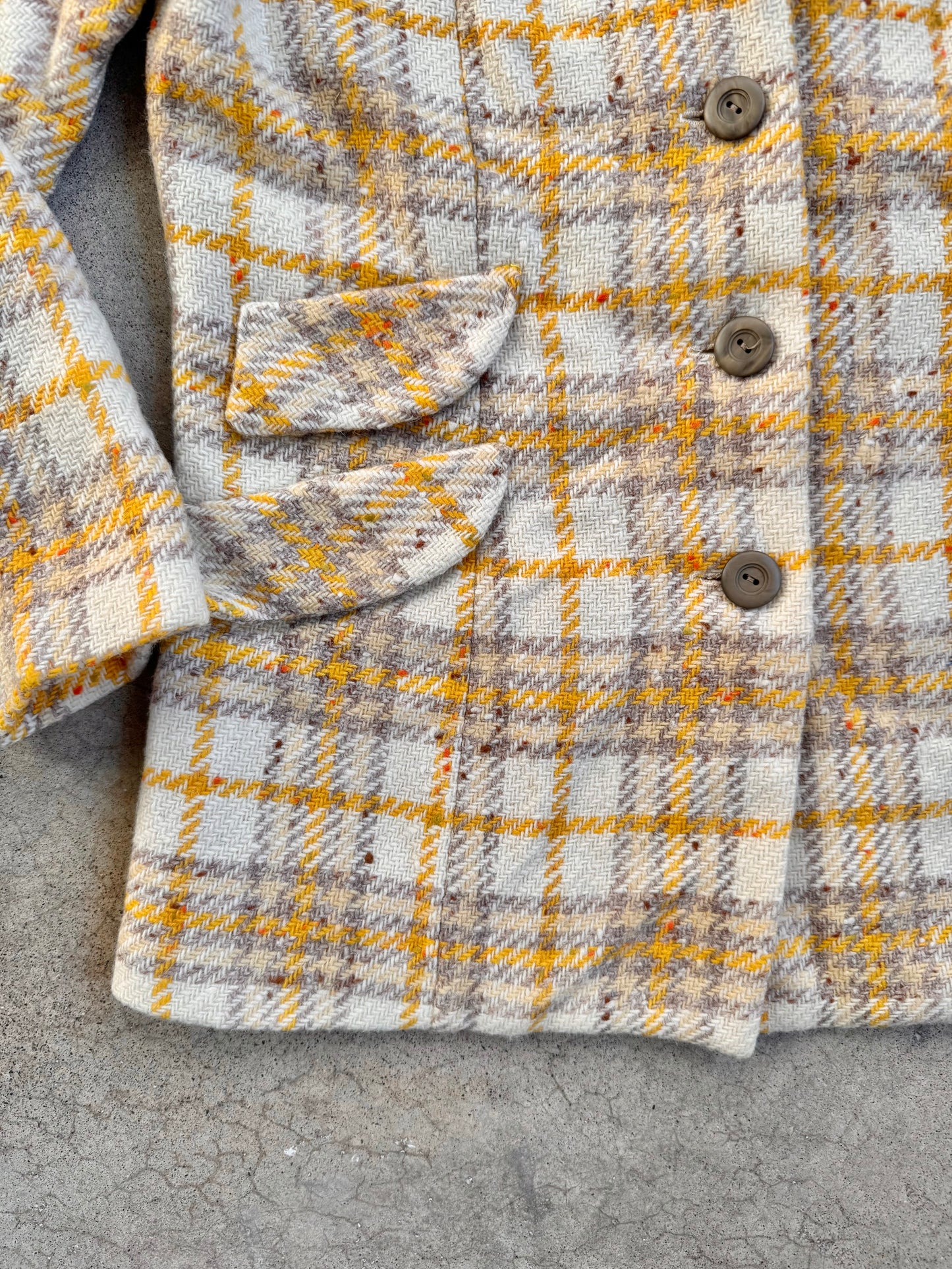 Vintage 1960s Sportster Yellow Speckled Plaid Wool Jacket | S/M