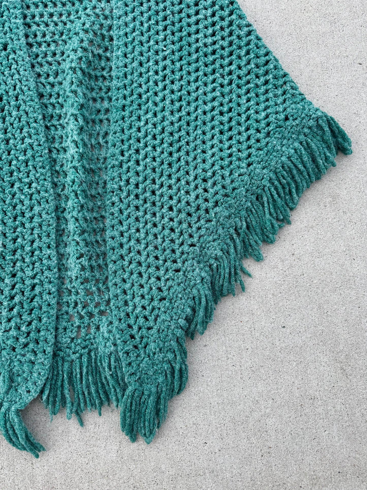Vintage Handmade Green Crochet Shawl