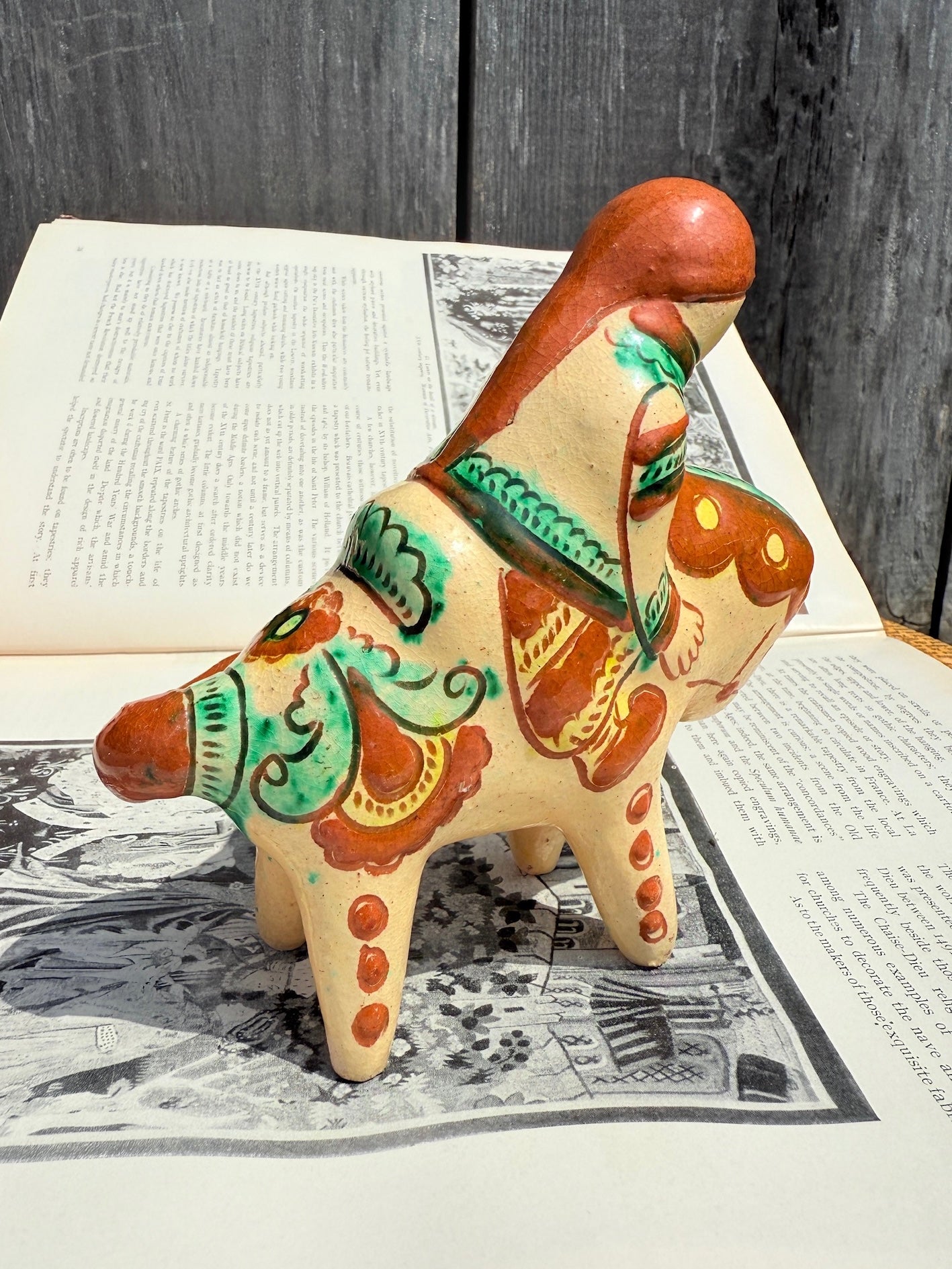 Vintage 1940s Clay Russian Folk Art “Girl Riding Horse" Statue
