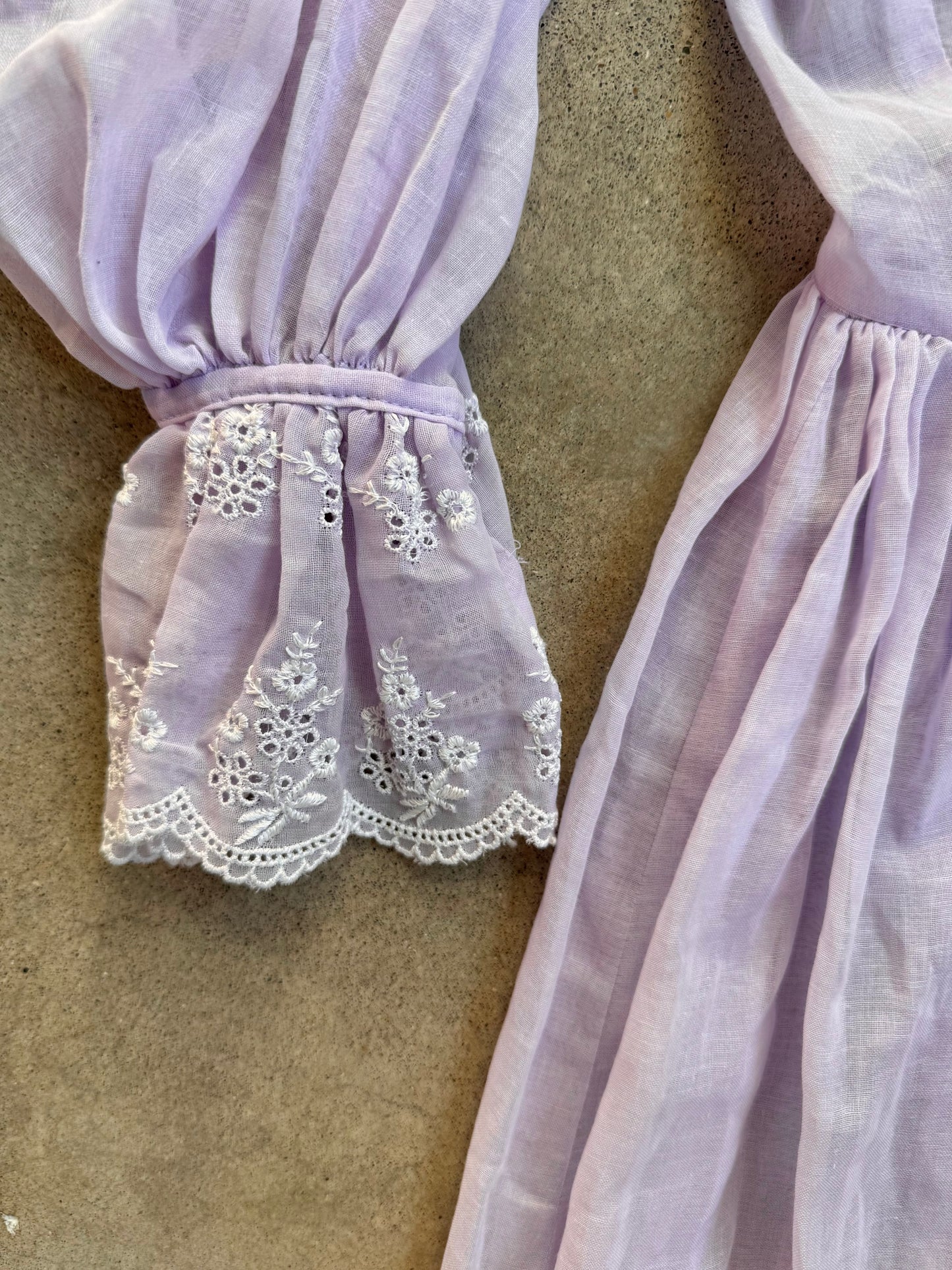 Vintage 1970s Purple Floral Eyelet Frilled Fairy Princess Maxi Dress | XS/S