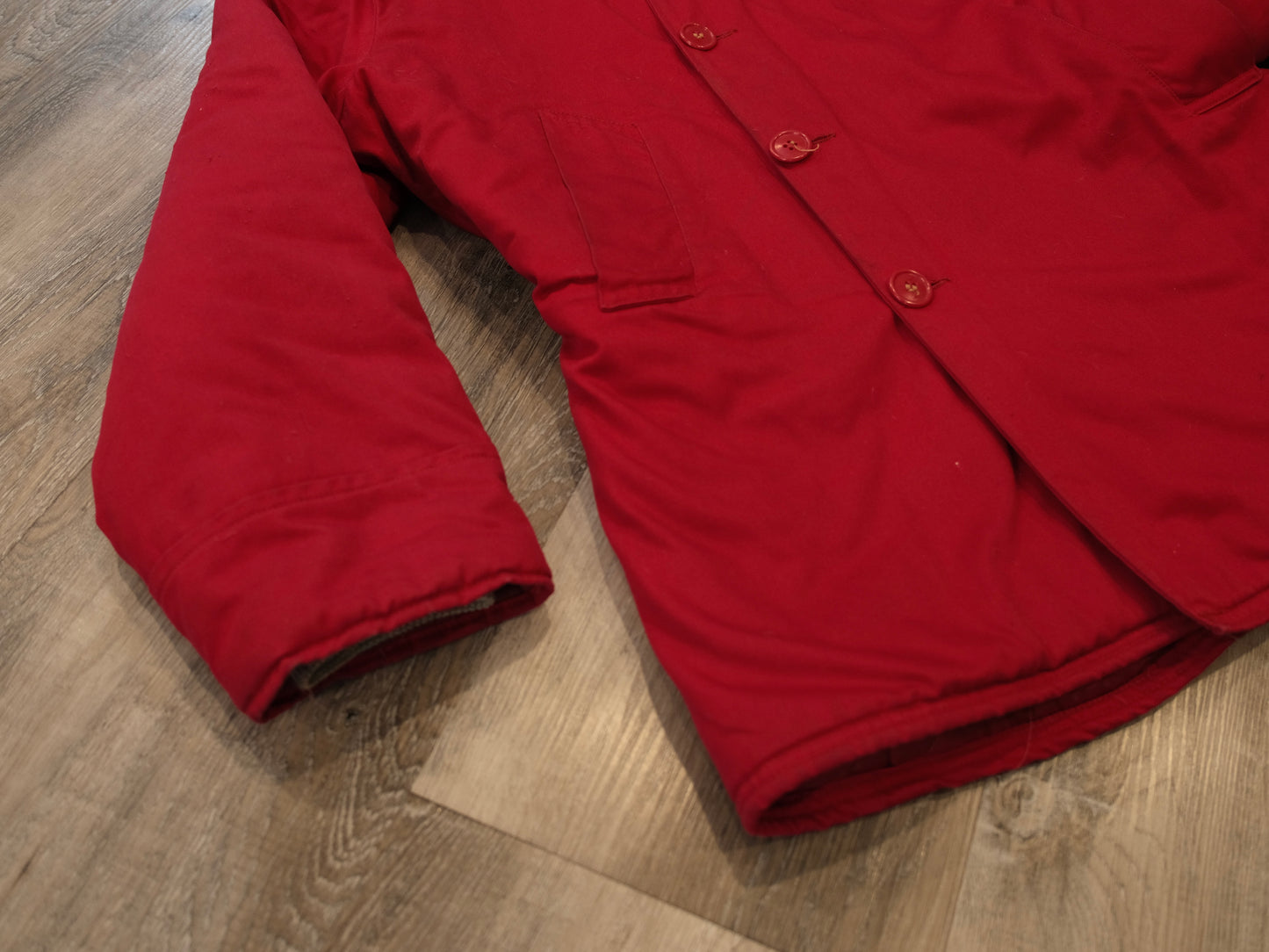 Vintage Red Insulated Canvas Hooded Coat | Medium