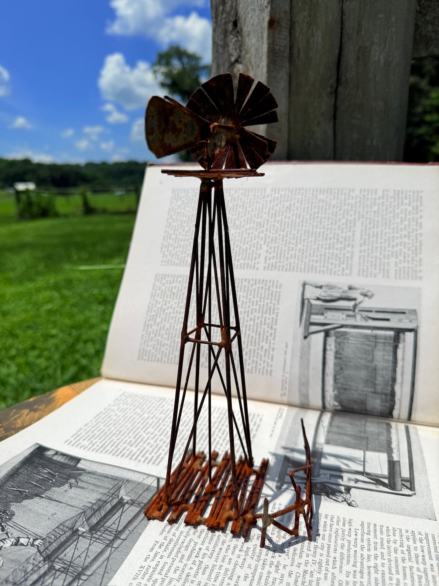 Vintage 1970s Welded Metal Rustic Windmill Art Sculpture