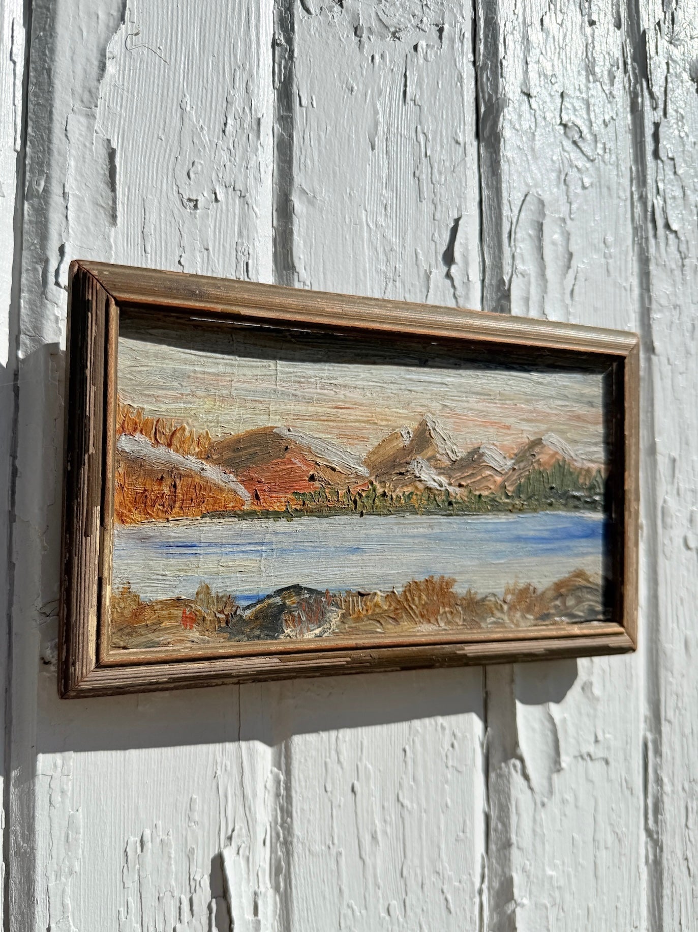Vintage 1940s Framed Mountain Landscape Oil Painting