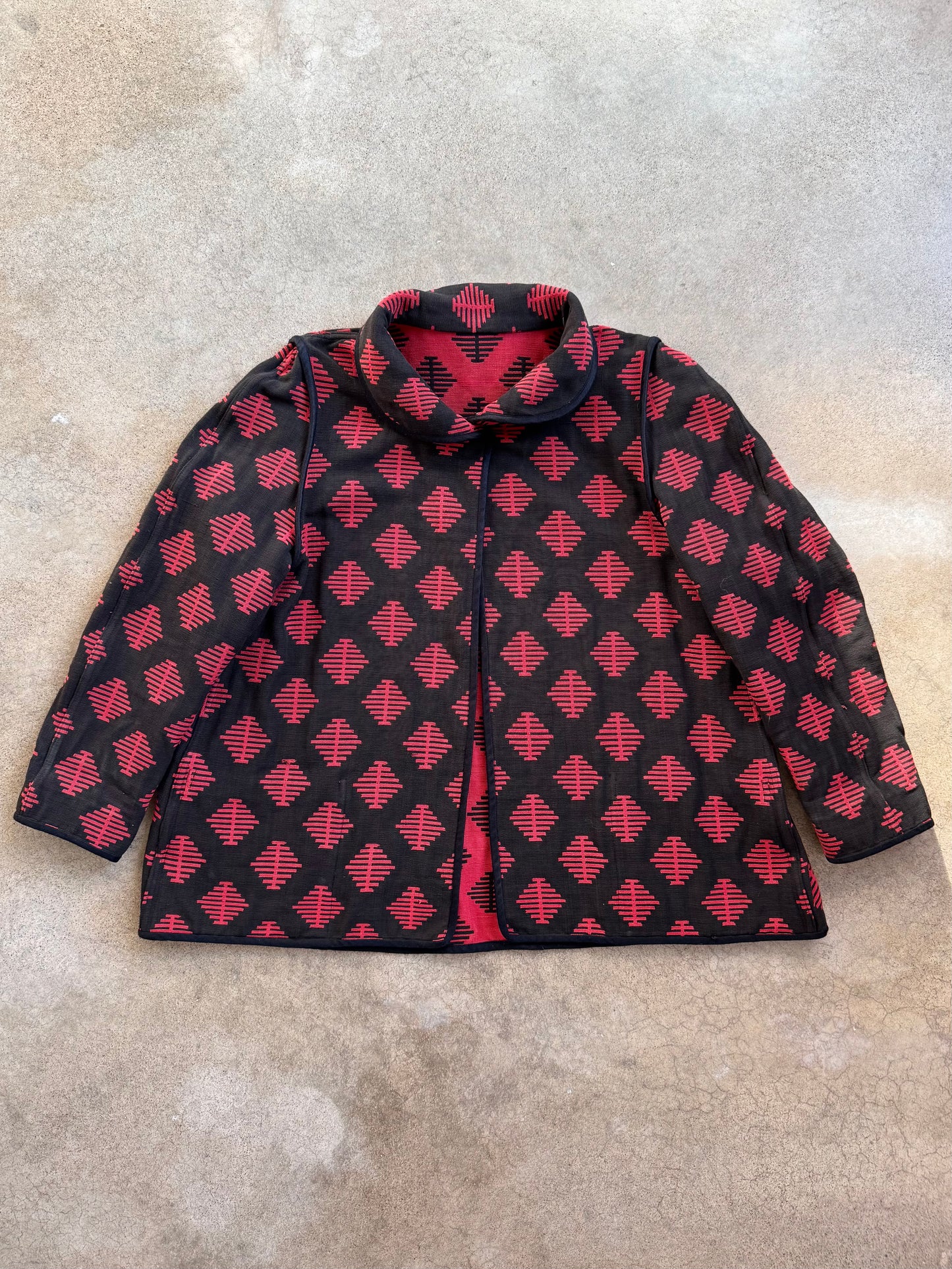 Vintage 1980s Red & Black Pattern Reversible Jacket | L/XL