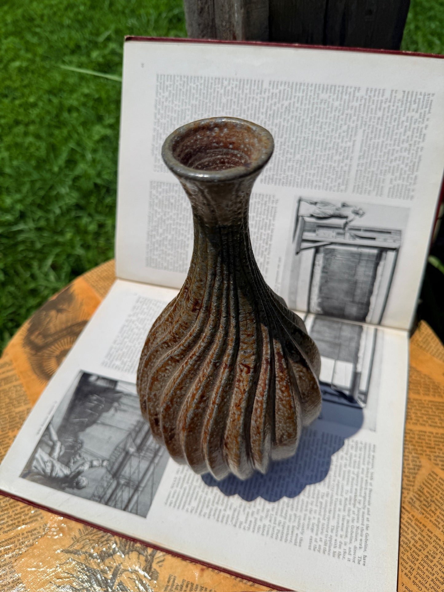 Vintage 1950s Ceramic Ribbed Vase