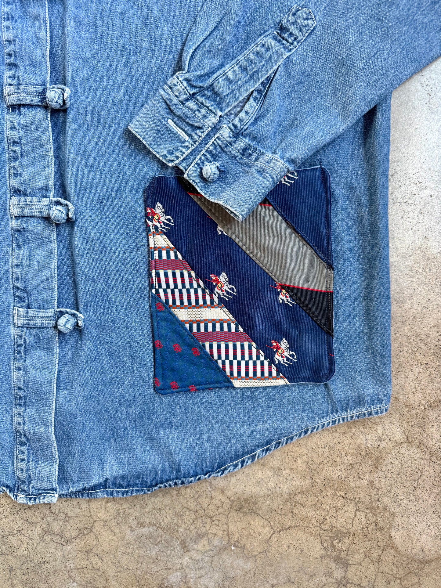 Vintage 1990s Clementine Tie Patchwork Pocket Denim Shirt | Large